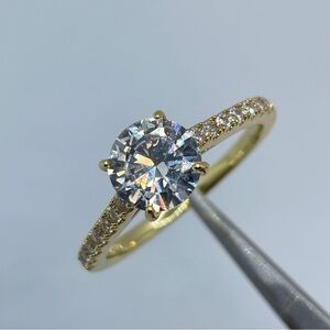 14K Gold Plated Diamond White CZ Solitaire Engagement Ring Bridal Statement Sz 9